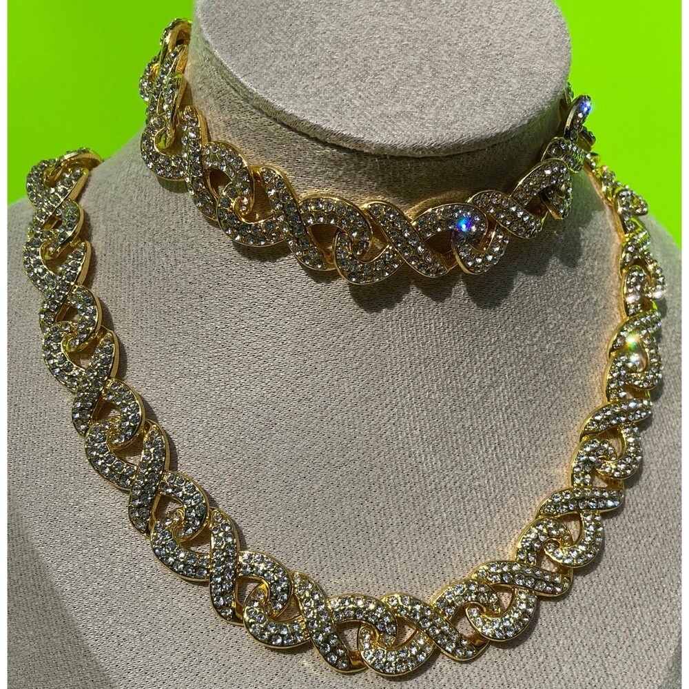 New Infinity Necklace Bracelet Lot Set Iced 18 Inches CZ Rap Chain